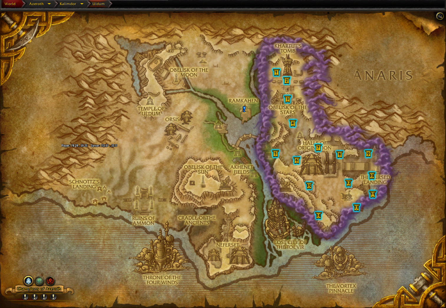 8.3 Uldum Amathet Advance World Quests Map