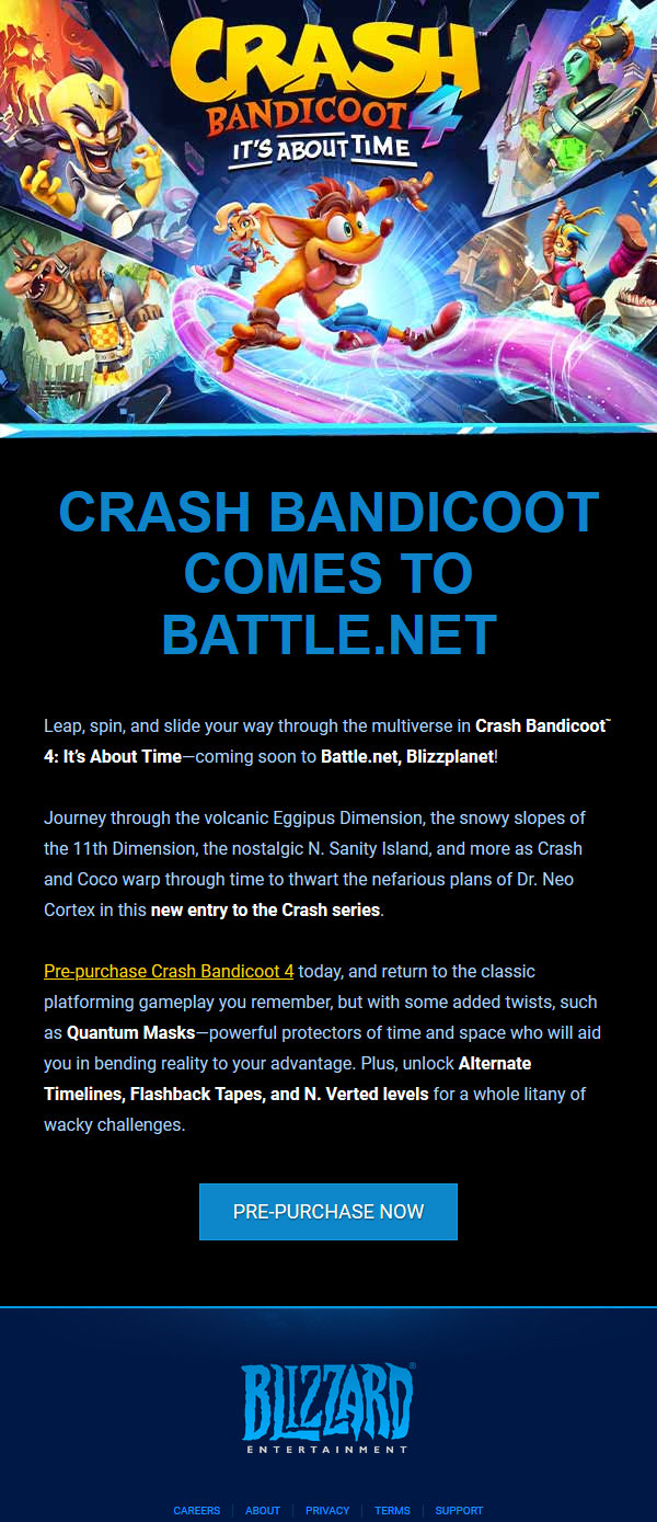 Crash Bandicoot™ 4: It's About Time – Available now on Battle.net —  news.community.wlby — Blizzard News